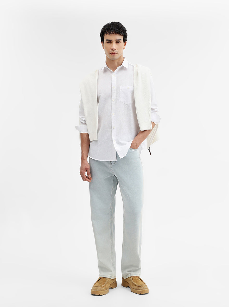 White Solid Slim Fit Casual Shirt | JadeBlue
