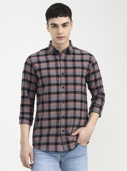 Dark Pink Checked Slim Fit Casual Shirt | JadeBlue