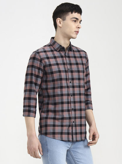 Dark Pink Checked Slim Fit Casual Shirt | JadeBlue
