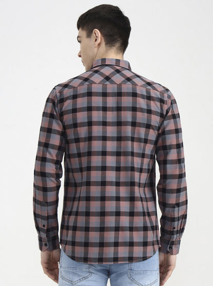 Dark Pink Checked Slim Fit Casual Shirt | JadeBlue