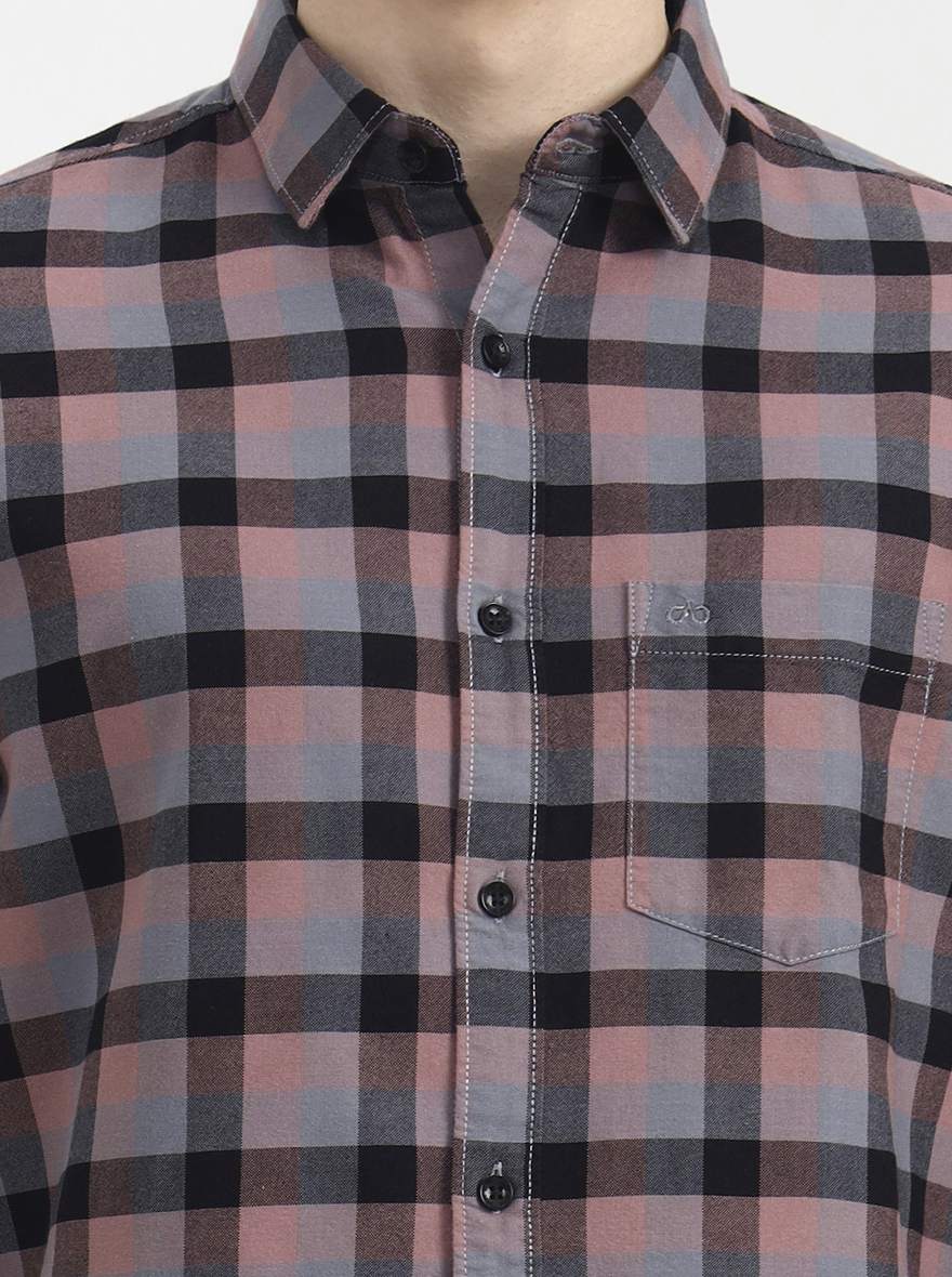 Dark Pink Checked Slim Fit Casual Shirt | JadeBlue