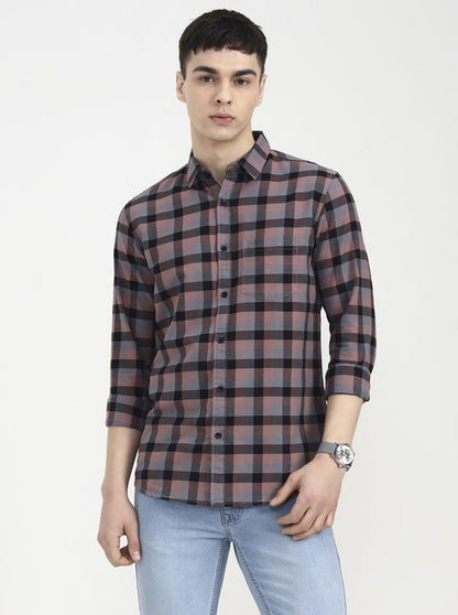 Dark Pink Checked Slim Fit Casual Shirt | JadeBlue