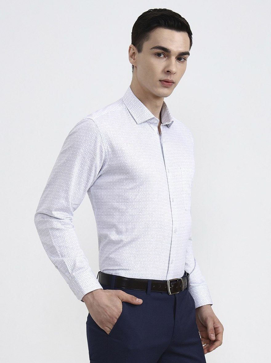 White & Blue Printed Slim Fit Formal Shirt | Greenfibre
