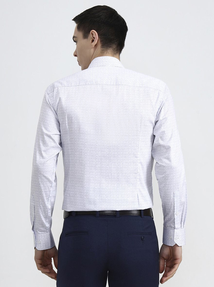 White & Blue Printed Slim Fit Formal Shirt | Greenfibre