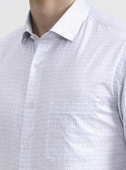 White & Blue Printed Slim Fit Formal Shirt | Greenfibre
