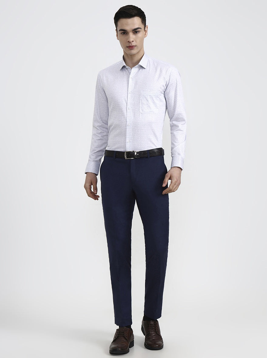 White & Blue Printed Slim Fit Formal Shirt | Greenfibre