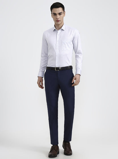 White & Blue Printed Slim Fit Formal Shirt | Greenfibre