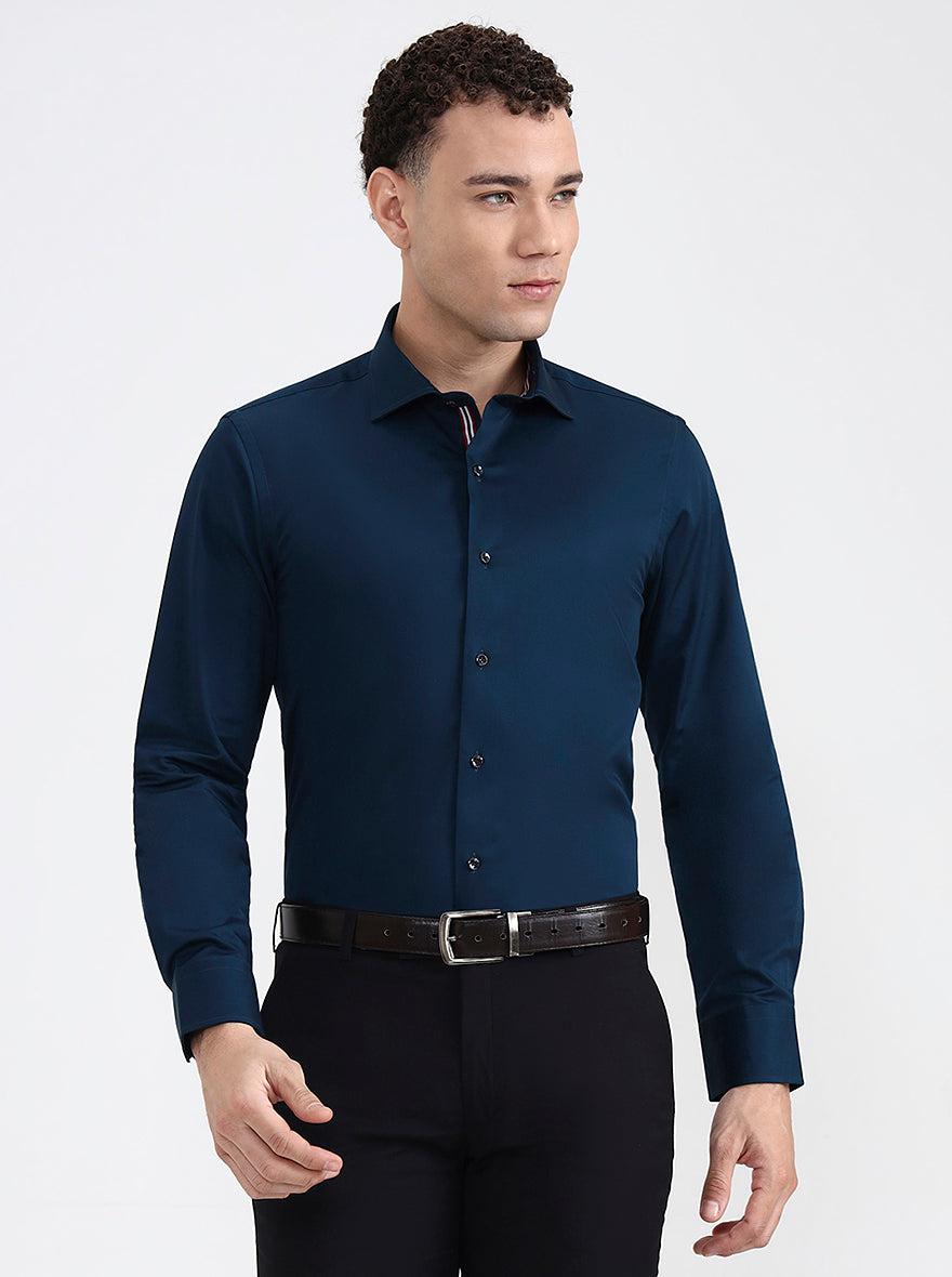 Teal Solid Slim Fit Party Wear Shirt | JB X JB