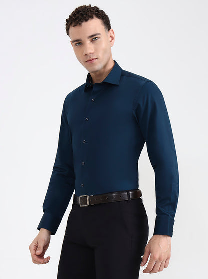 Teal Solid Slim Fit Party Wear Shirt | JB X JB