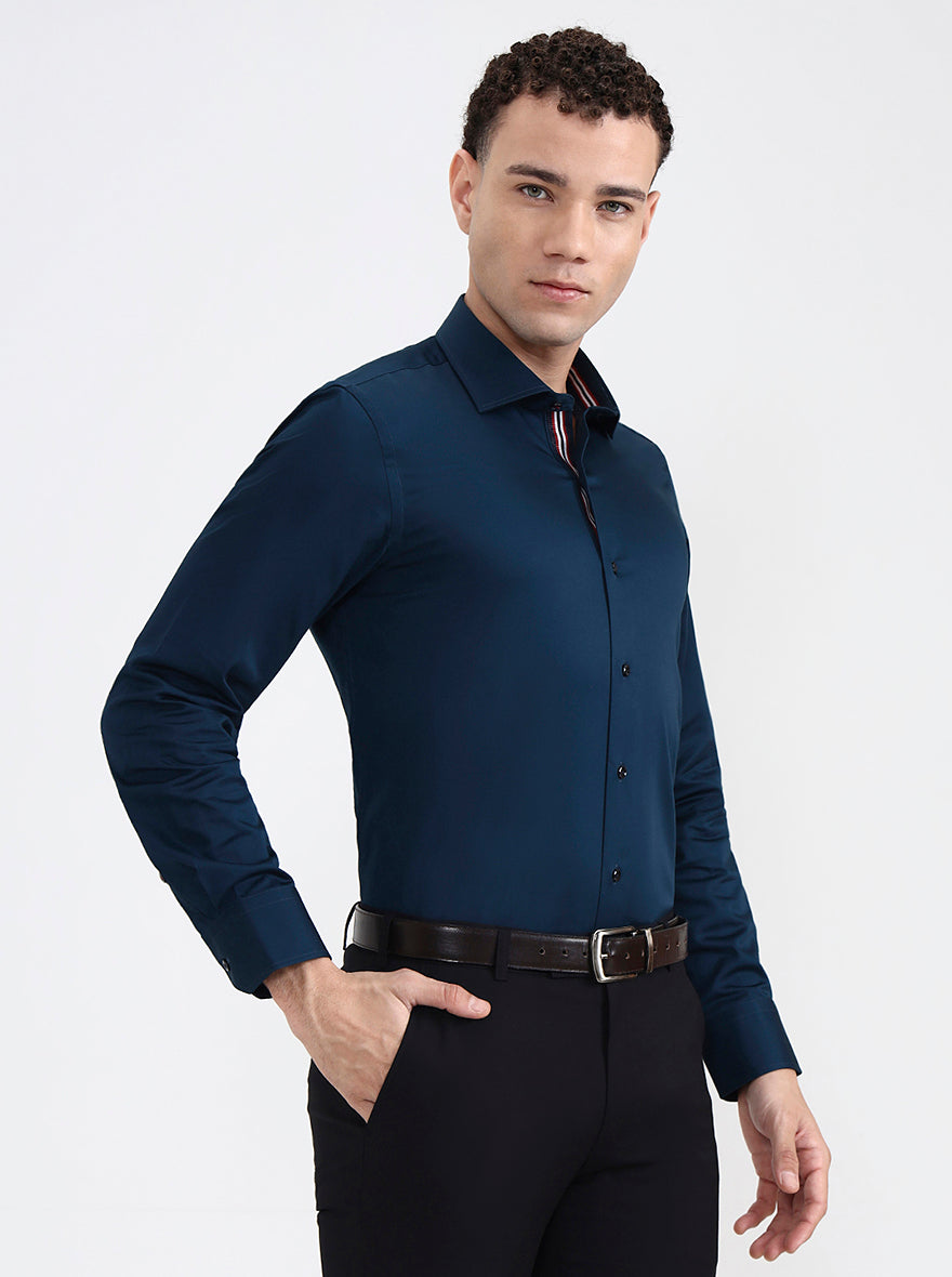 Teal Solid Slim Fit Party Wear Shirt | JB X JB