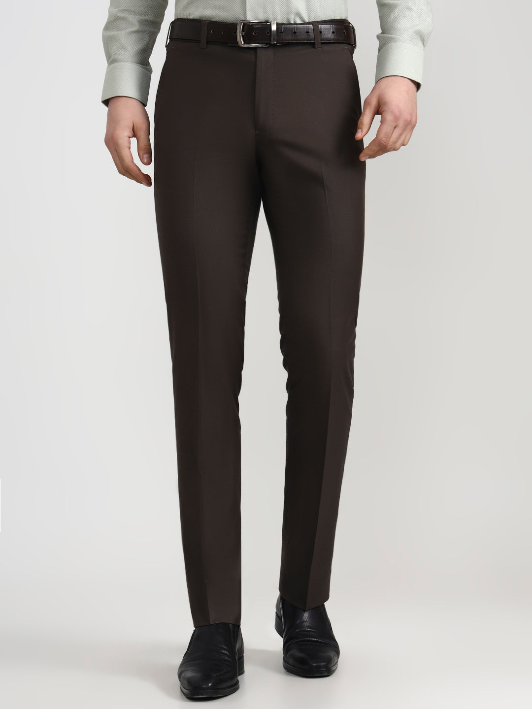 Dark Grey Solid Slim Fit Formal Trouser | Metal