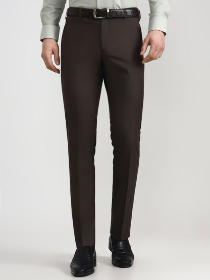 Dark Grey Solid Slim Fit Formal Trouser | Metal