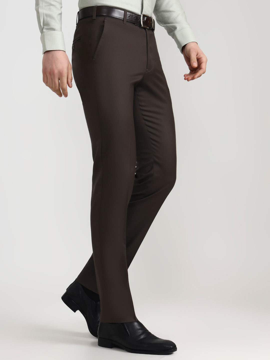 Dark Grey Solid Slim Fit Formal Trouser | Metal