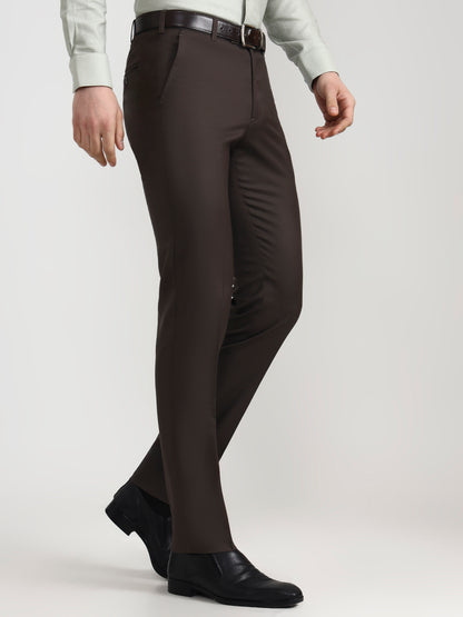 Dark Grey Solid Slim Fit Formal Trouser | Metal