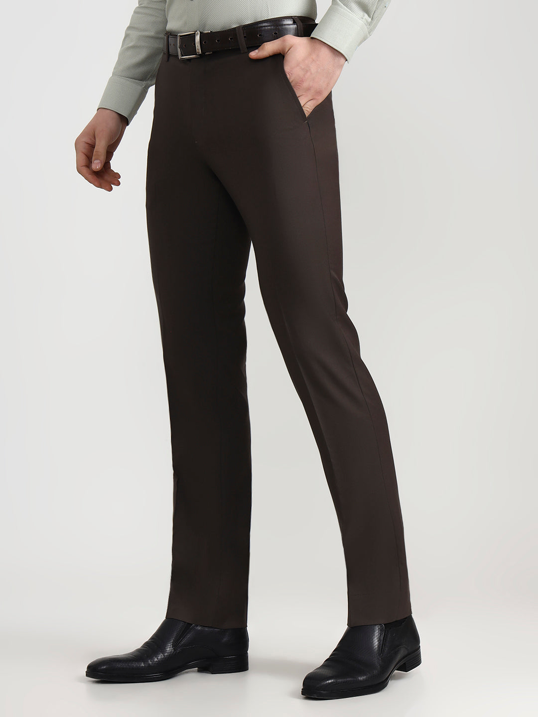 Dark Grey Solid Slim Fit Formal Trouser | Metal