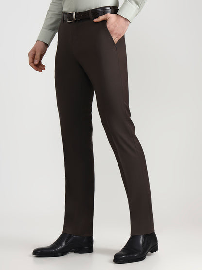 Dark Grey Solid Slim Fit Formal Trouser | Metal