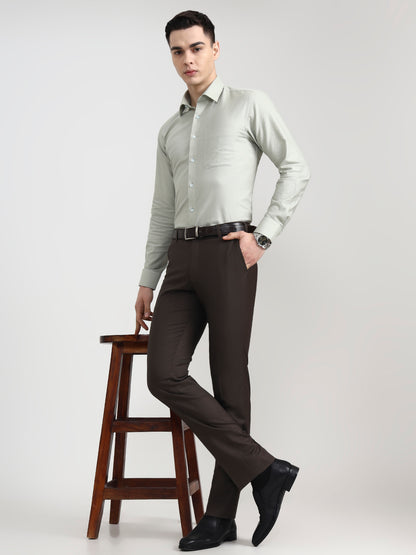 Dark Grey Solid Slim Fit Formal Trouser | Metal
