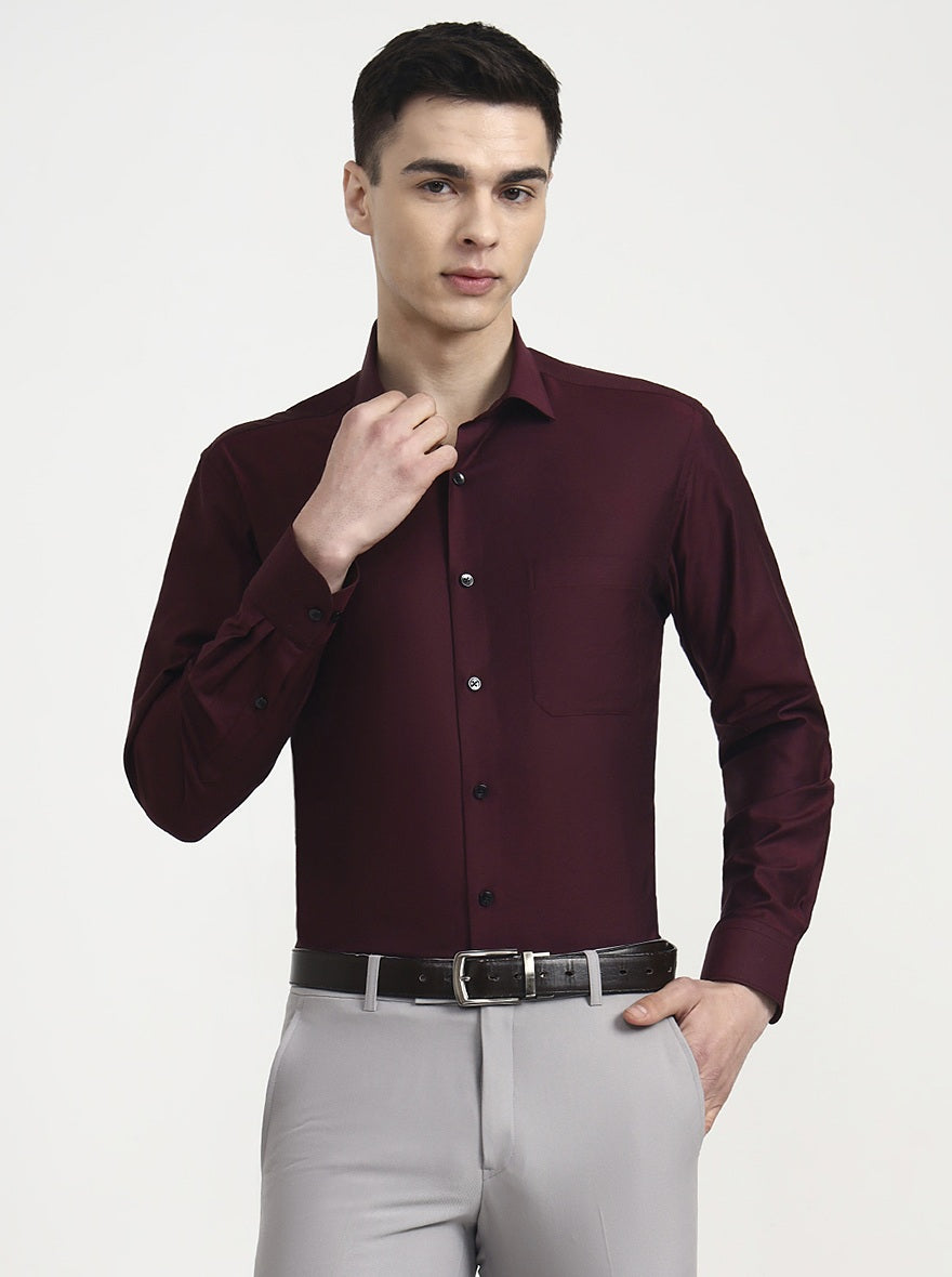 Maroon Solid Regular Fit Formal Shirt | Metal