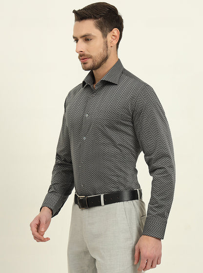 Black & Grey Printed Slim Fit Formal Shirt | JadeBlue Super Luxe