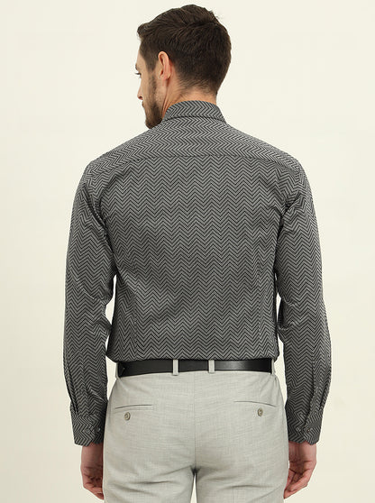 Black & Grey Printed Slim Fit Formal Shirt | JadeBlue Super Luxe