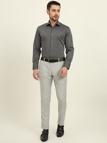 Black & Grey Printed Slim Fit Formal Shirt | JadeBlue Super Luxe
