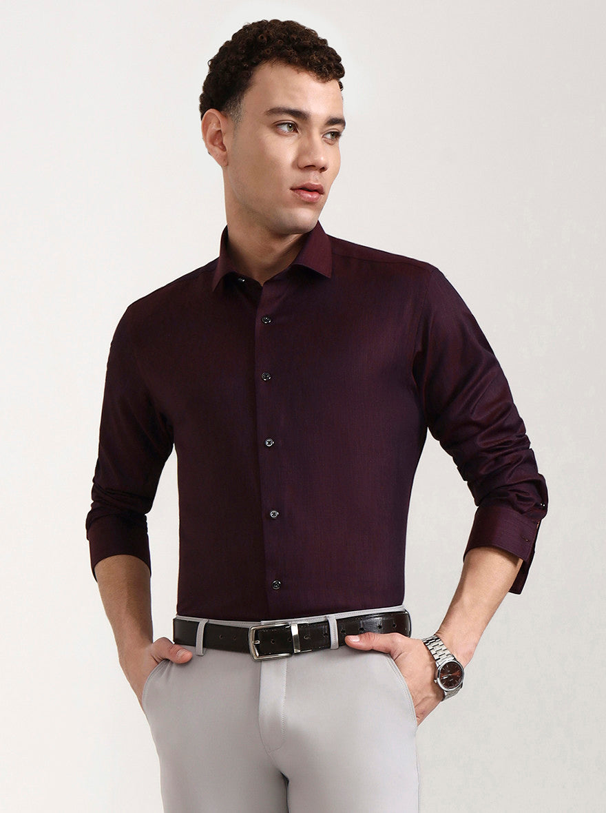 Maroon Solid Slim Fit Party Wear Shirt | Greenfibre