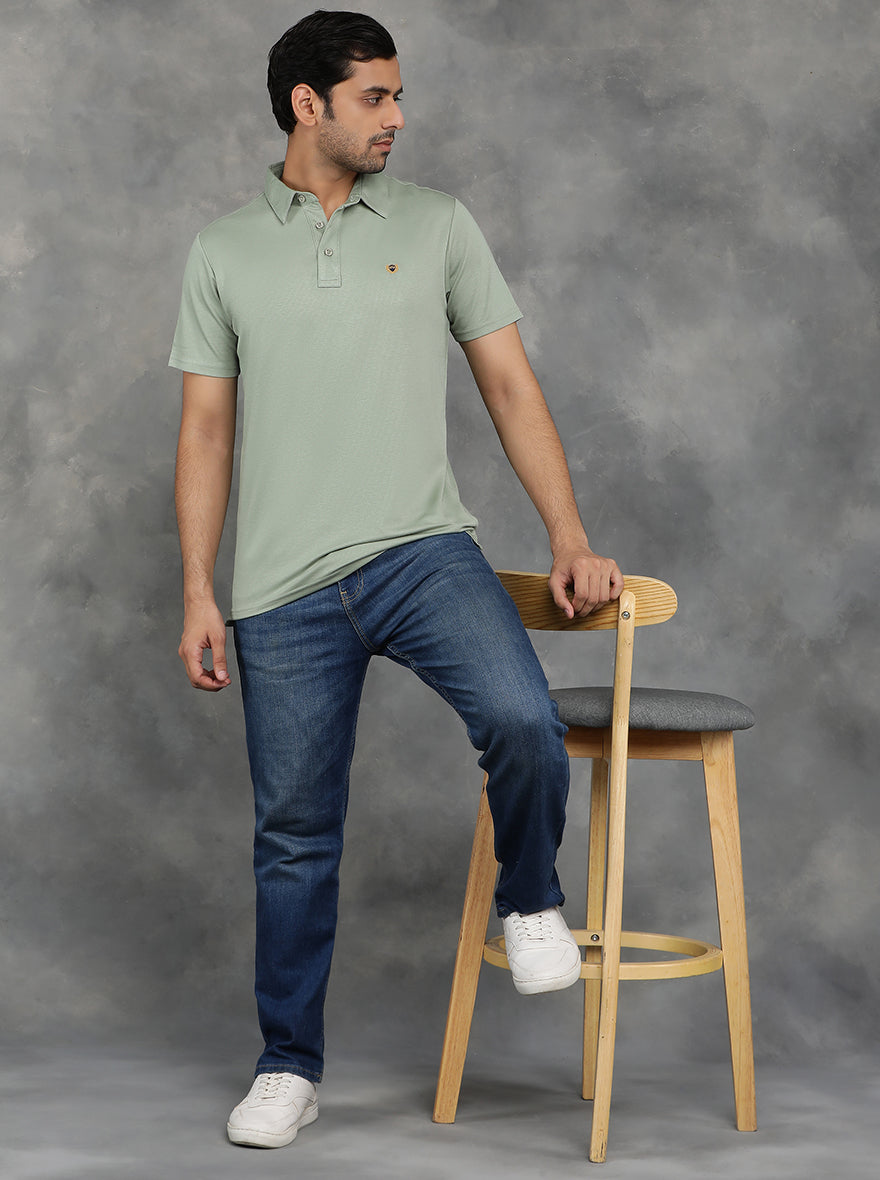 Olive Green Solid Regular Fit Polo T-Shirt | JadeBlue