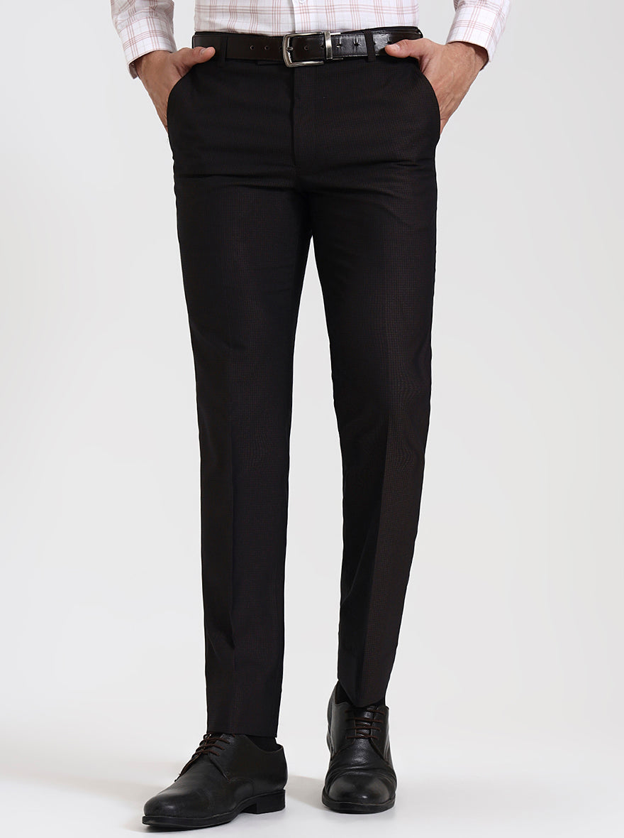 Dark Brown Solid Slim Fit Formal Trouser | Metal