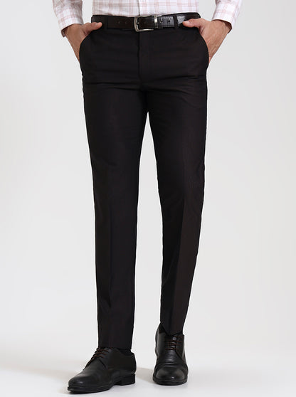 Dark Brown Solid Slim Fit Formal Trouser | Metal