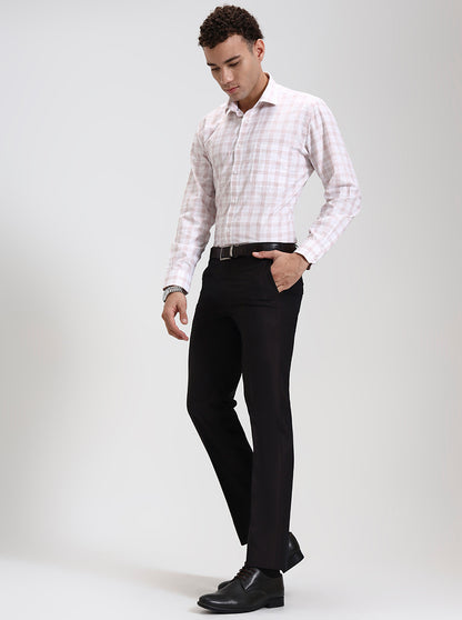 Dark Brown Solid Slim Fit Formal Trouser | Metal