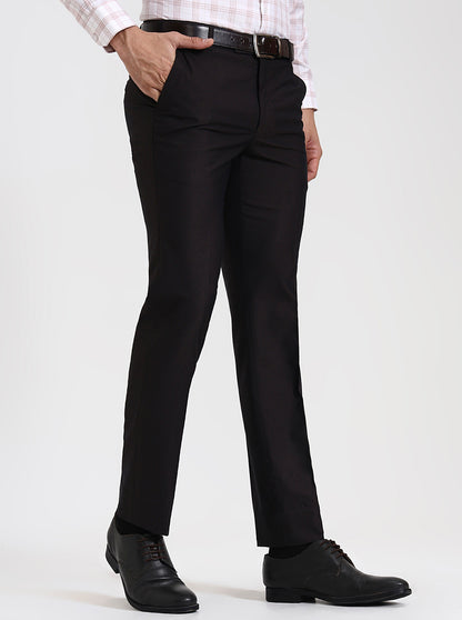 Dark Brown Solid Slim Fit Formal Trouser | Metal