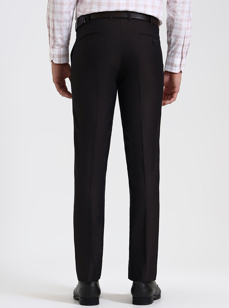 Dark Brown Solid Slim Fit Formal Trouser | Metal