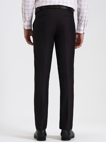 Dark Brown Solid Slim Fit Formal Trouser | Metal