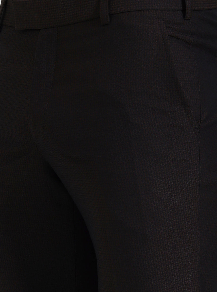 Dark Brown Solid Slim Fit Formal Trouser | Metal