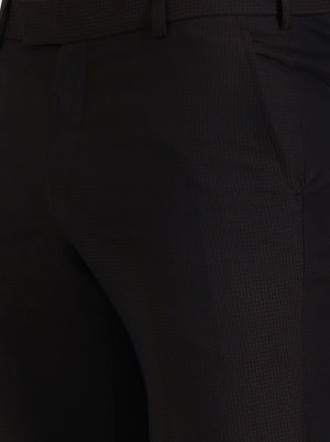 Dark Brown Solid Slim Fit Formal Trouser | Metal