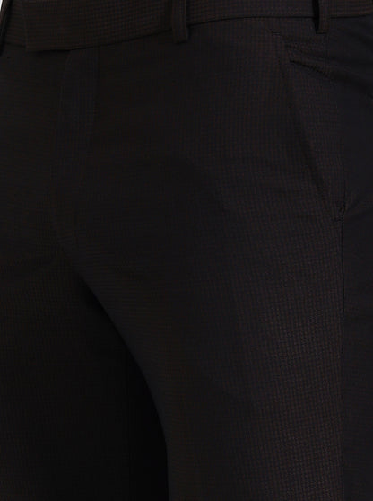 Dark Brown Solid Slim Fit Formal Trouser | Metal
