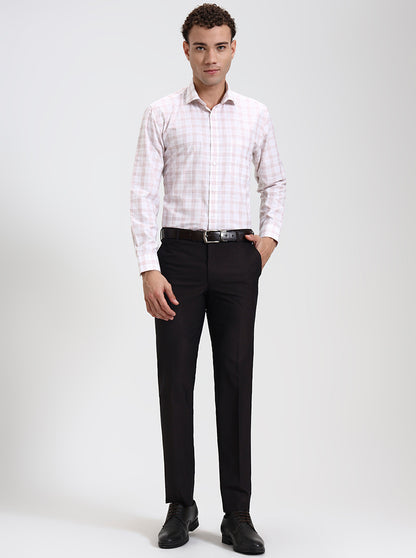 Dark Brown Solid Slim Fit Formal Trouser | Metal