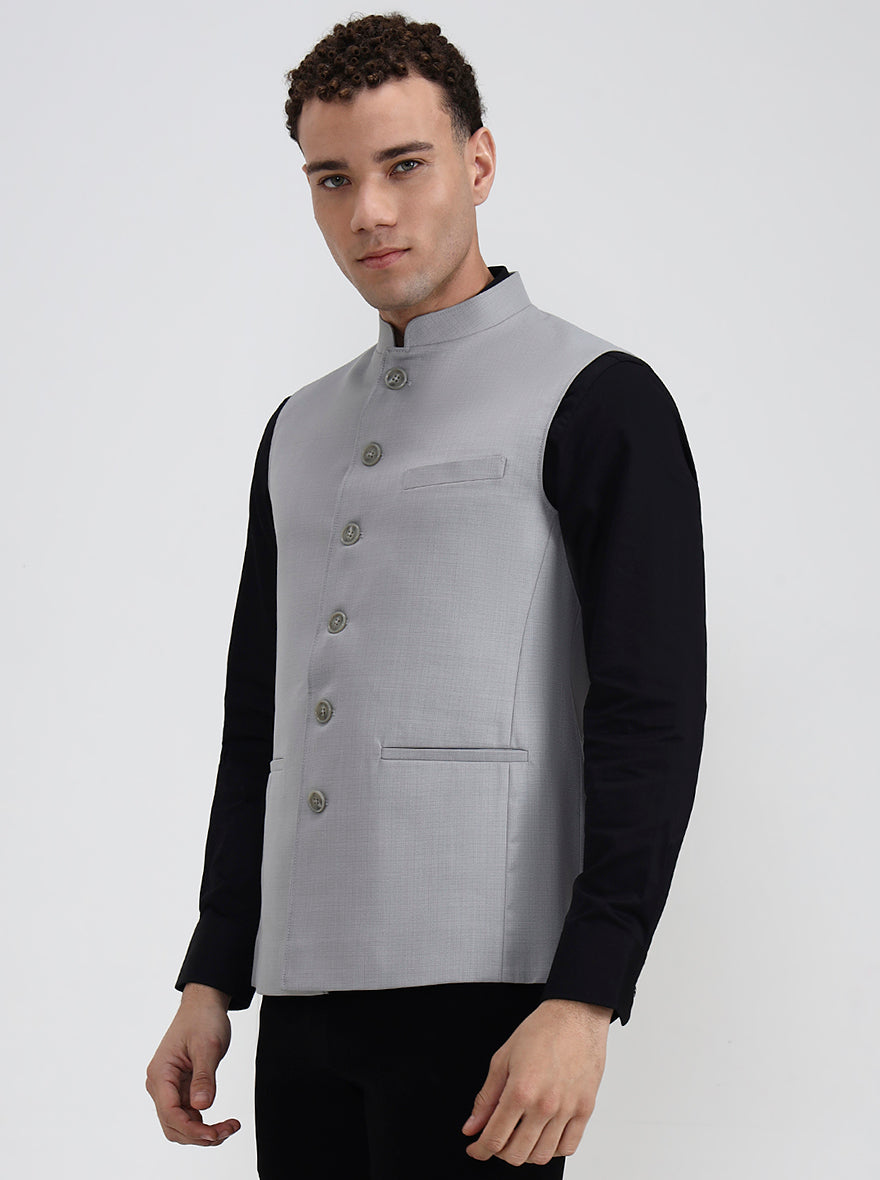 Light Grey Solid Regular Fit Modi Jacket | JadeBlue