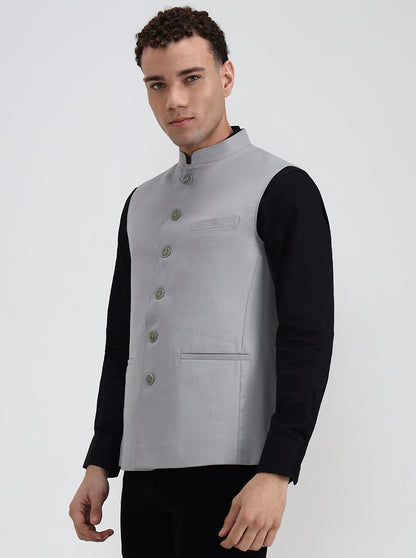 Light Grey Solid Regular Fit Modi Jacket | JadeBlue
