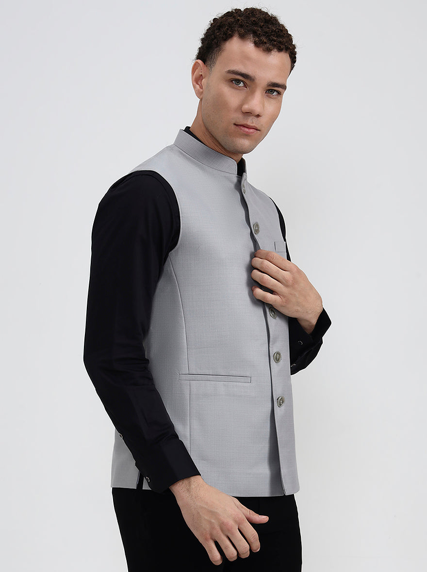 Light Grey Solid Regular Fit Modi Jacket | JadeBlue