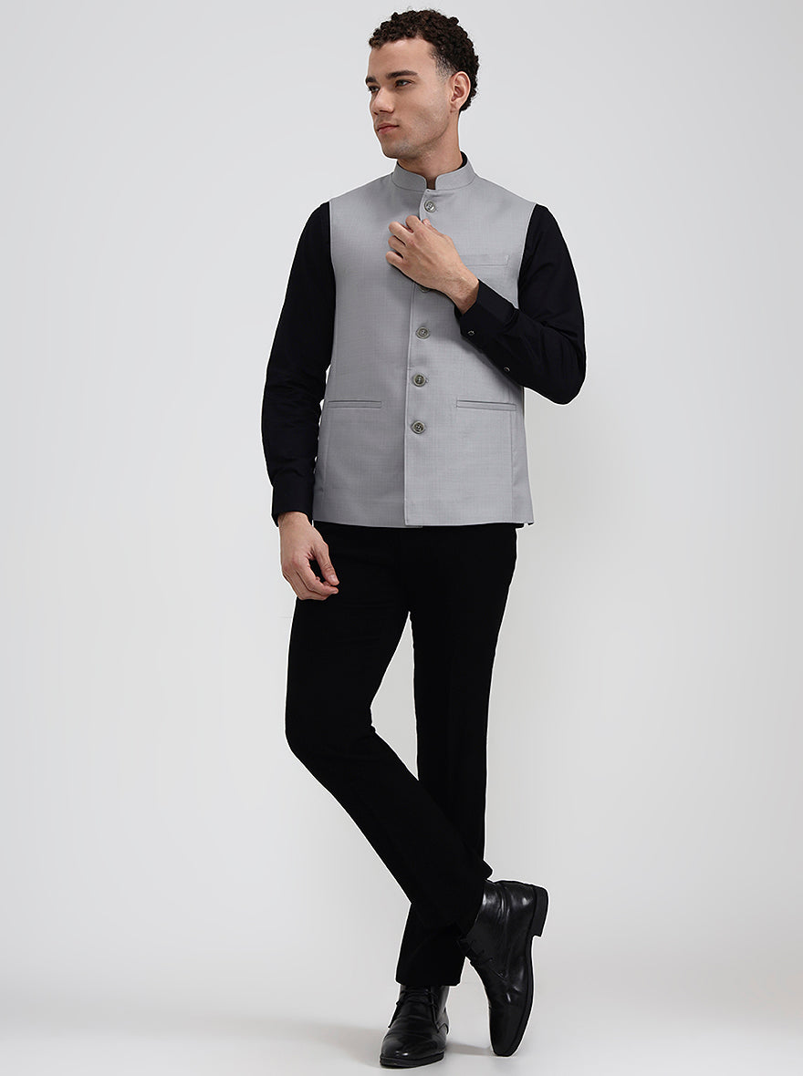 Light Grey Solid Regular Fit Modi Jacket | JadeBlue