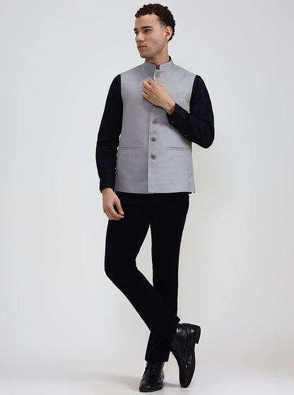 Light Grey Solid Regular Fit Modi Jacket | JadeBlue