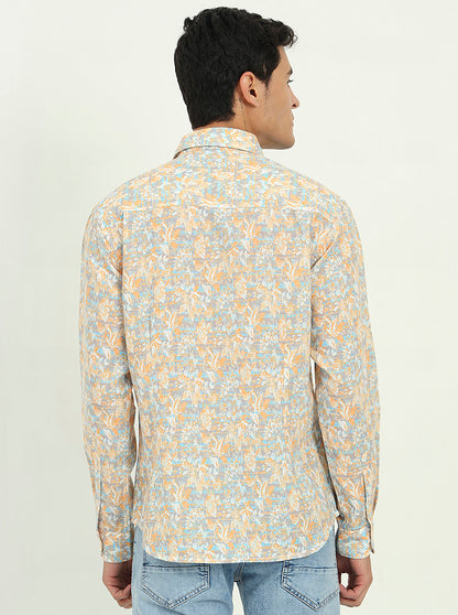 Yellow & Grey Printed Slim Fit Casual Shirt | Greenfibre