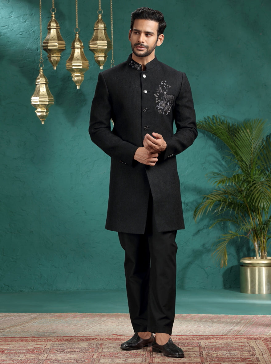 Black Embroidered Indowestern | TULA