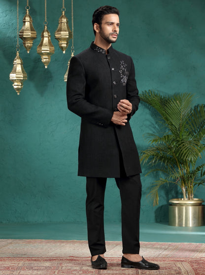 Black Embroidered Indowestern | TULA