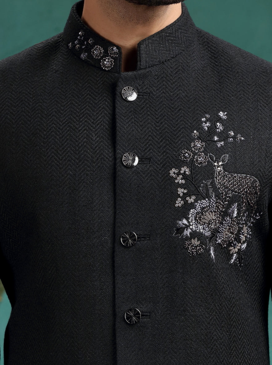Black Embroidered Indowestern | TULA