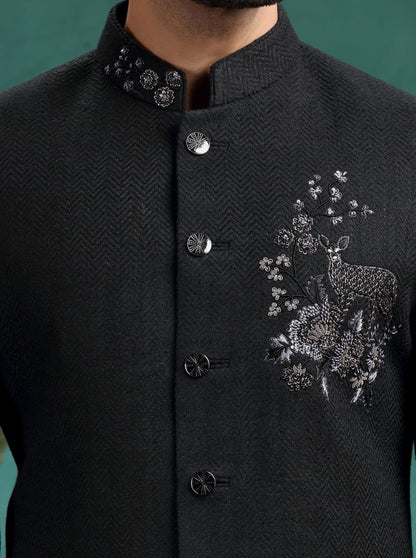 Black Embroidered Indowestern | TULA
