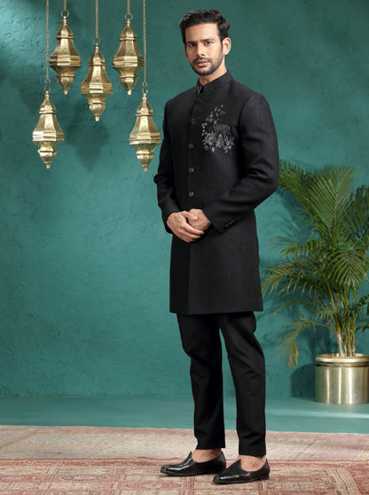 Black Embroidered Indowestern | TULA