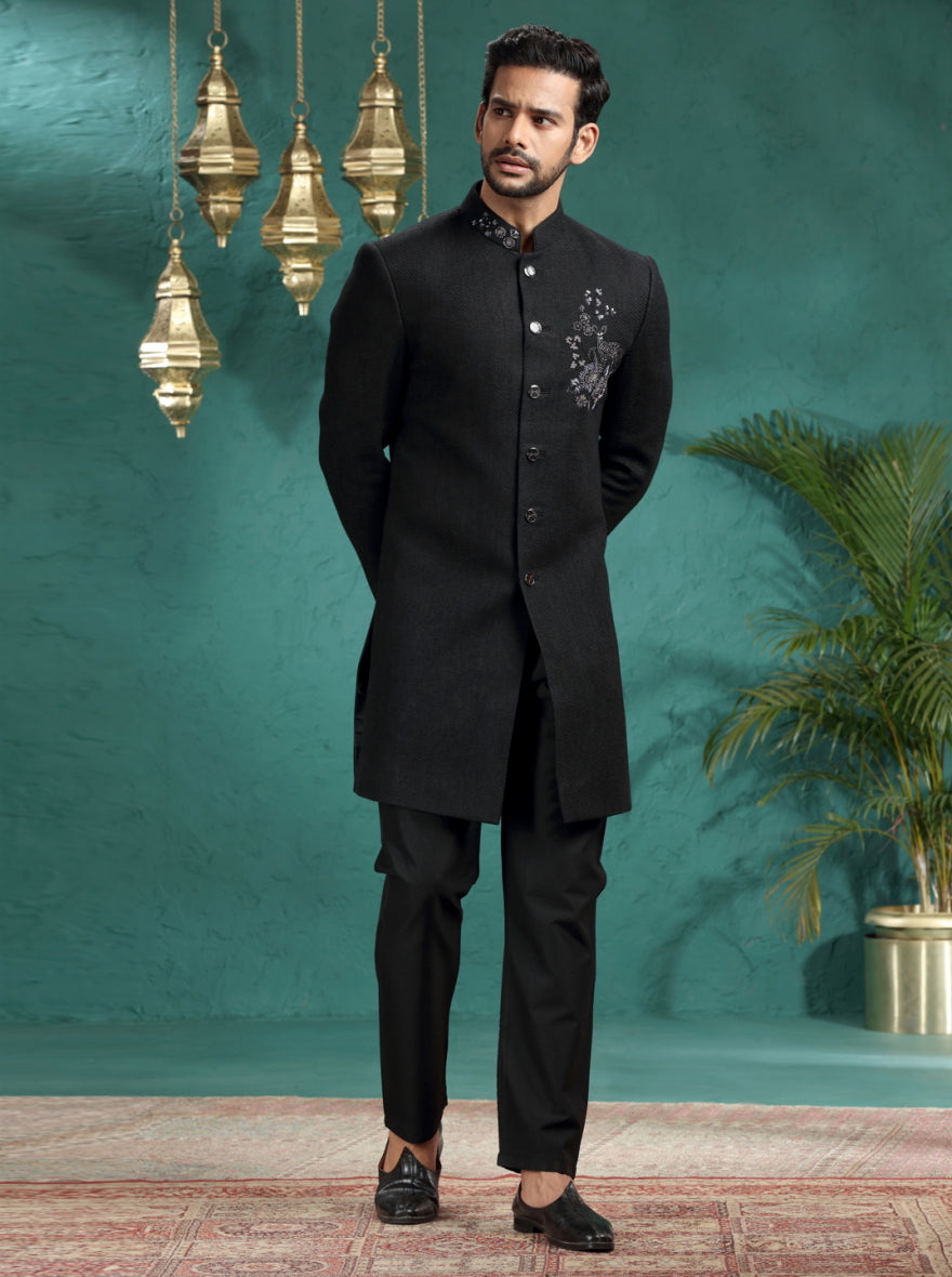 Black Embroidered Indowestern | TULA