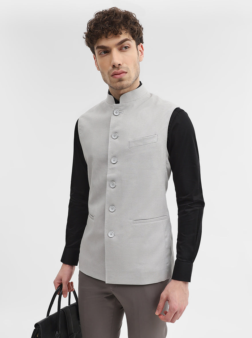 Grey Solid Regular Fit Modi Jacket | JadeBlue